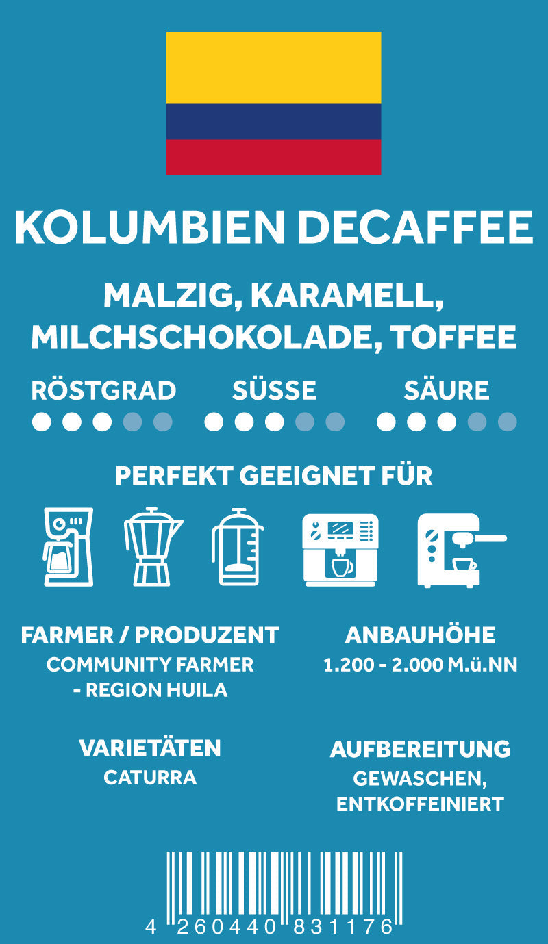 Decaffee - Entkoffeinierter Kaffee aus Kolumbien